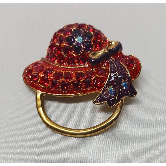 Red Hat Society Gold Tone Bonnet Brooch Pin/Pendant/Scarf Holder Combo - Picture 1 of 5